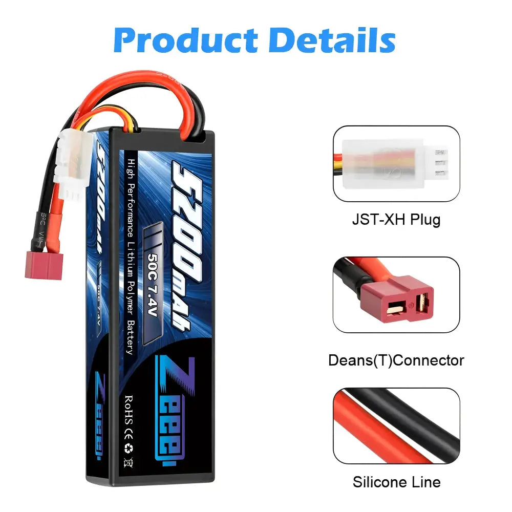 1/2units Zeee 5200mah 7.4v 50c Lipo Batteries For Rc Car 2s
