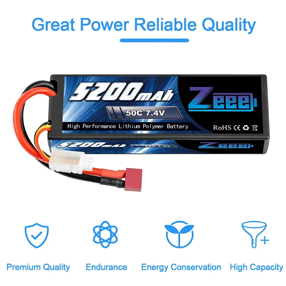 1/2units Zeee 5200mah 7.4v 50c Lipo Batteries For Rc Car 2s