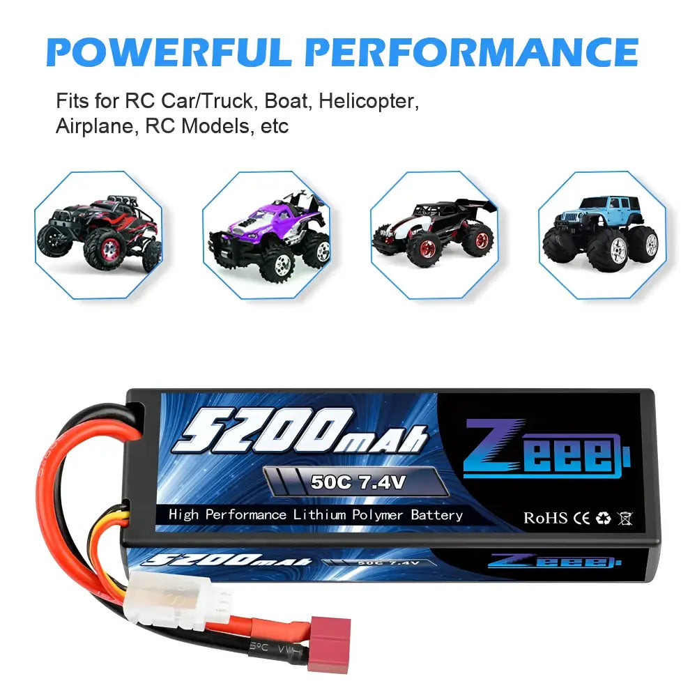 1/2units Zeee 5200mah 7.4v 50c Lipo Batteries For Rc Car 2s
