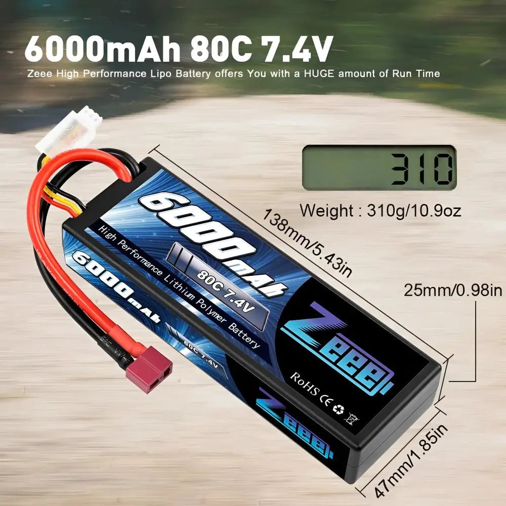 1/2units Zeee Lipo Battery 6000mah 2s 80c 7.4v With Deans