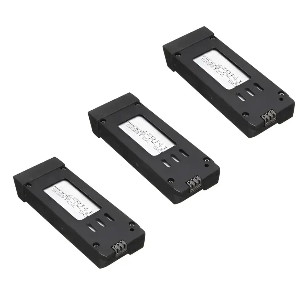 Three black drone batteries.