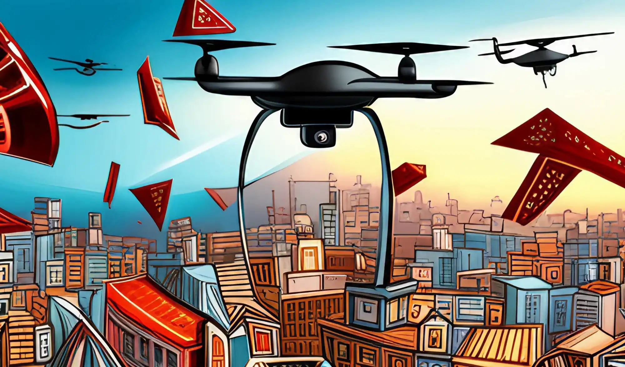 Black surveillance drone with a camera mounted underneath.