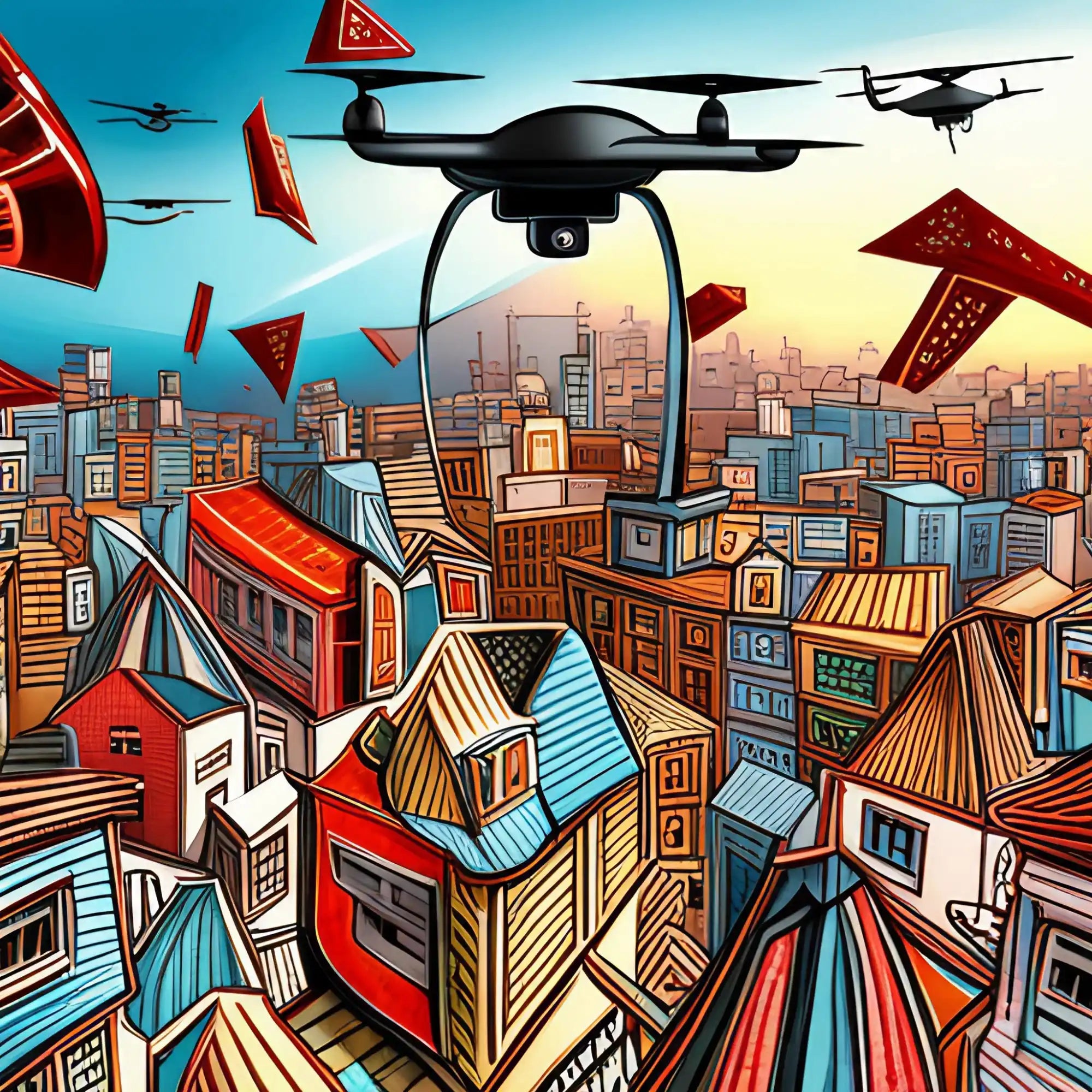 Black surveillance drone with a camera mounted underneath.