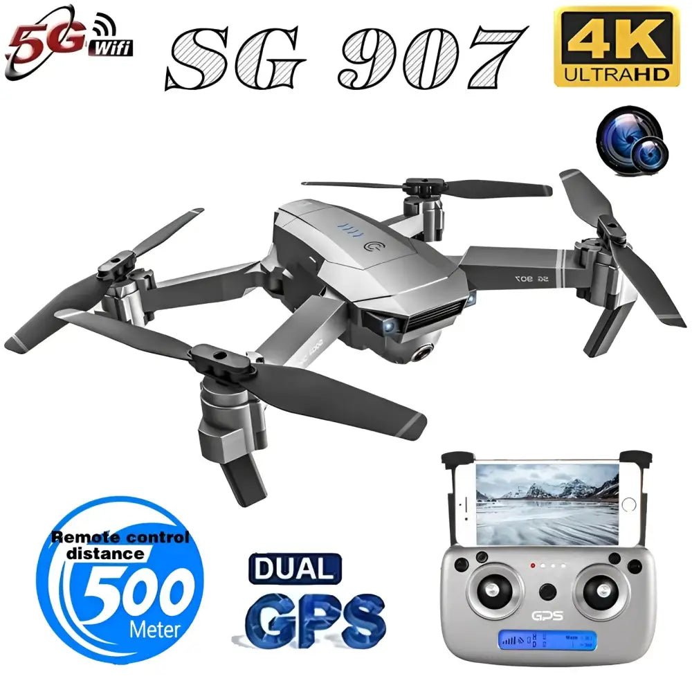 SG907 Quadcopter GPS Drone with 4K HD Dual Camera Wide Angle Anti-shake WIFI FPV RC Foldable Drones Professional GPS Follow Me.