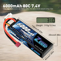 1/2units Zeee Lipo Battery 6000mah 2s 80c 7.4v With Deans