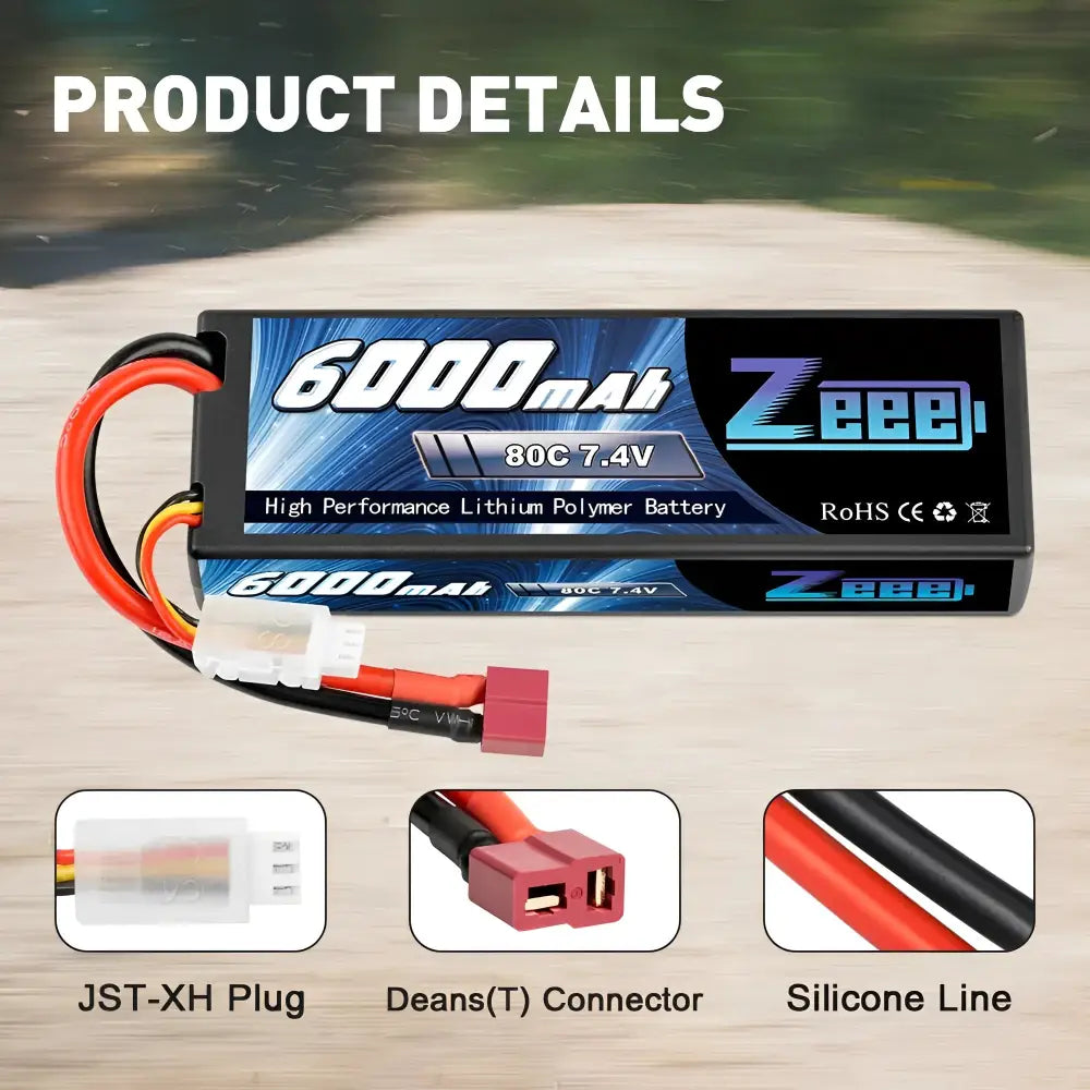 1/2units Zeee Lipo Battery 6000mah 2s 80c 7.4v With Deans