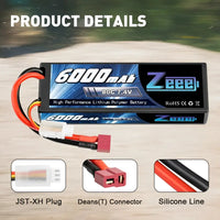 1/2units Zeee Lipo Battery 6000mah 2s 80c 7.4v With Deans