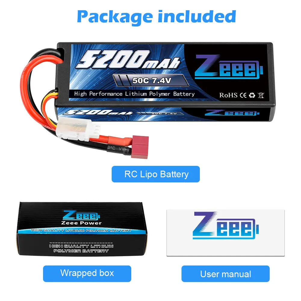 1/2units Zeee 5200mah 7.4v 50c Lipo Batteries For Rc Car 2s