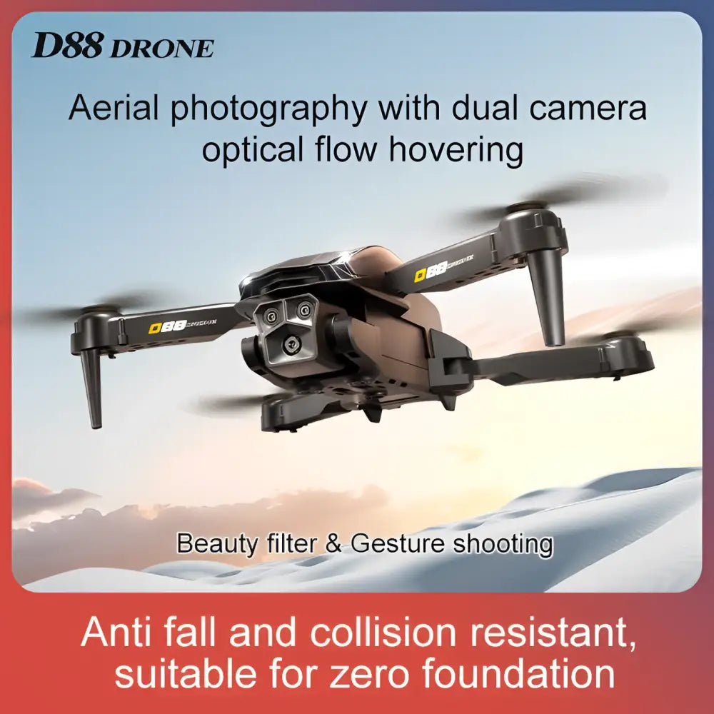 Black and brown d88 fixed-altitude stroboscopic drone with dual cameras and optical flow for aerial photography