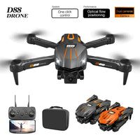 Black and orange d88 fixed-altitude stroboscopic drone with foldable design and dual camera optical flow sensors
