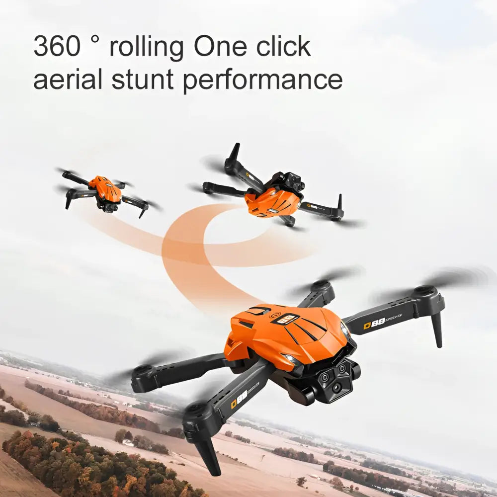 Orange and black foldable d88 fixed-altitude stroboscopic drone with sleek angular design and dual camera optical flow system