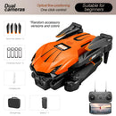 Orange and black foldable d88 fixed-altitude stroboscopic dual-camera drone with sleek aerodynamic design and optical flow sensors