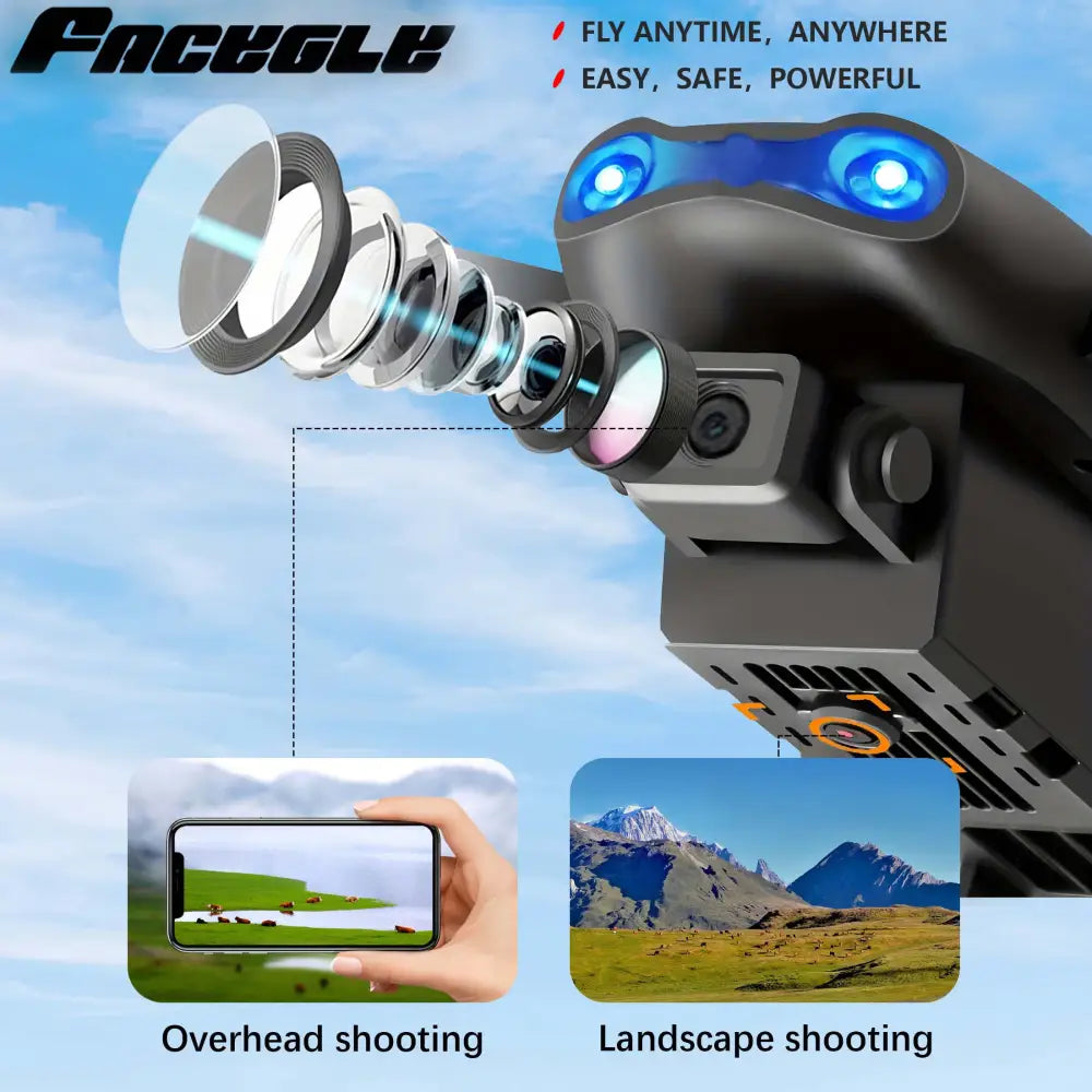 Black and blue e99 drone with dual hd camera and glowing lights for aerial photography and camera hd aerial use