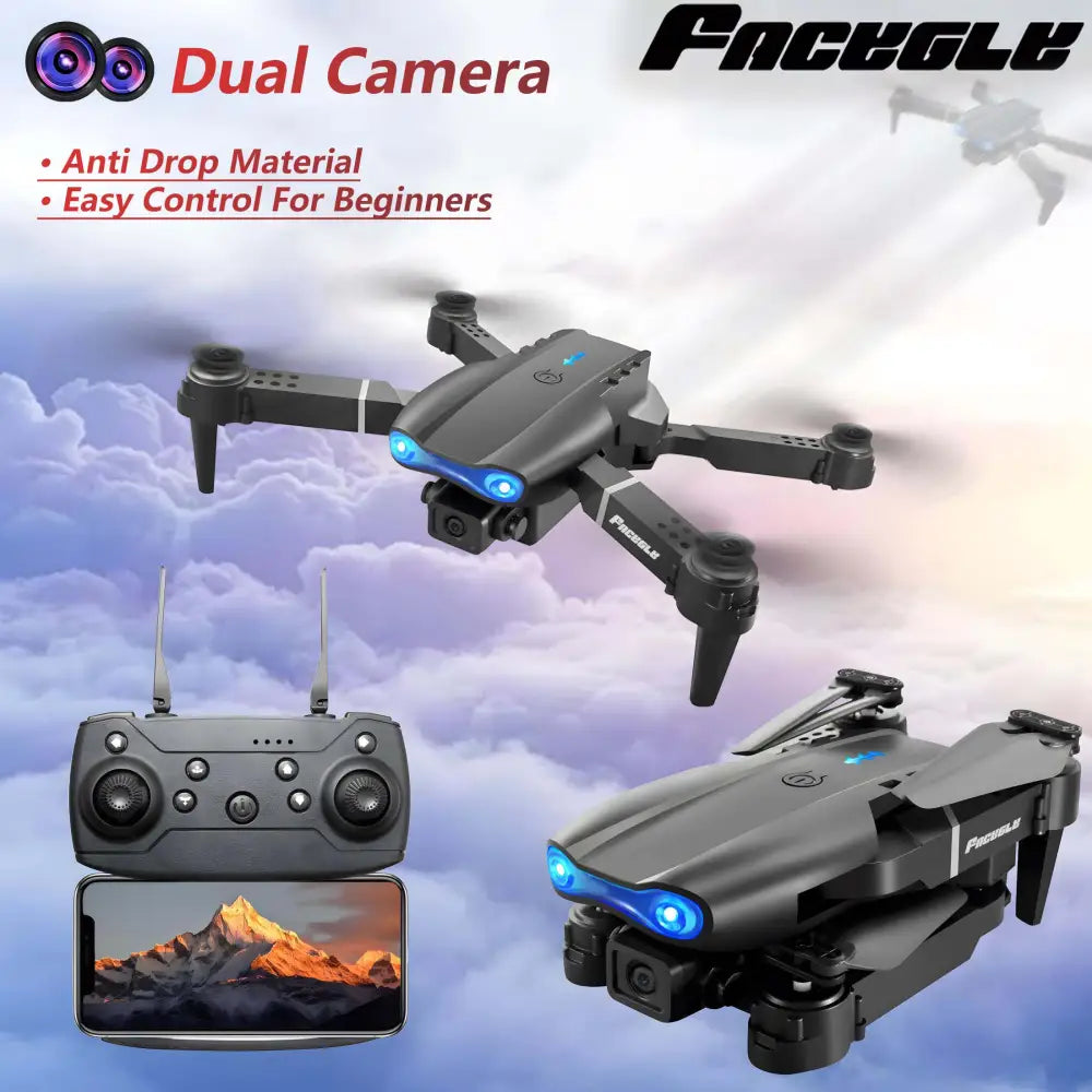Black foldable e99 drone with blue led lights and dual hd camera for aerial photography and camera hd aerial use