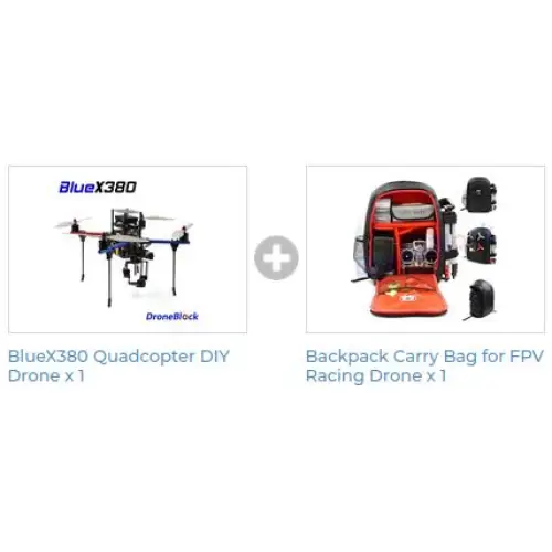 BlueX380 Quadcopter DIY Drone + Backpack Carry Bag for FPV Racing Drone.