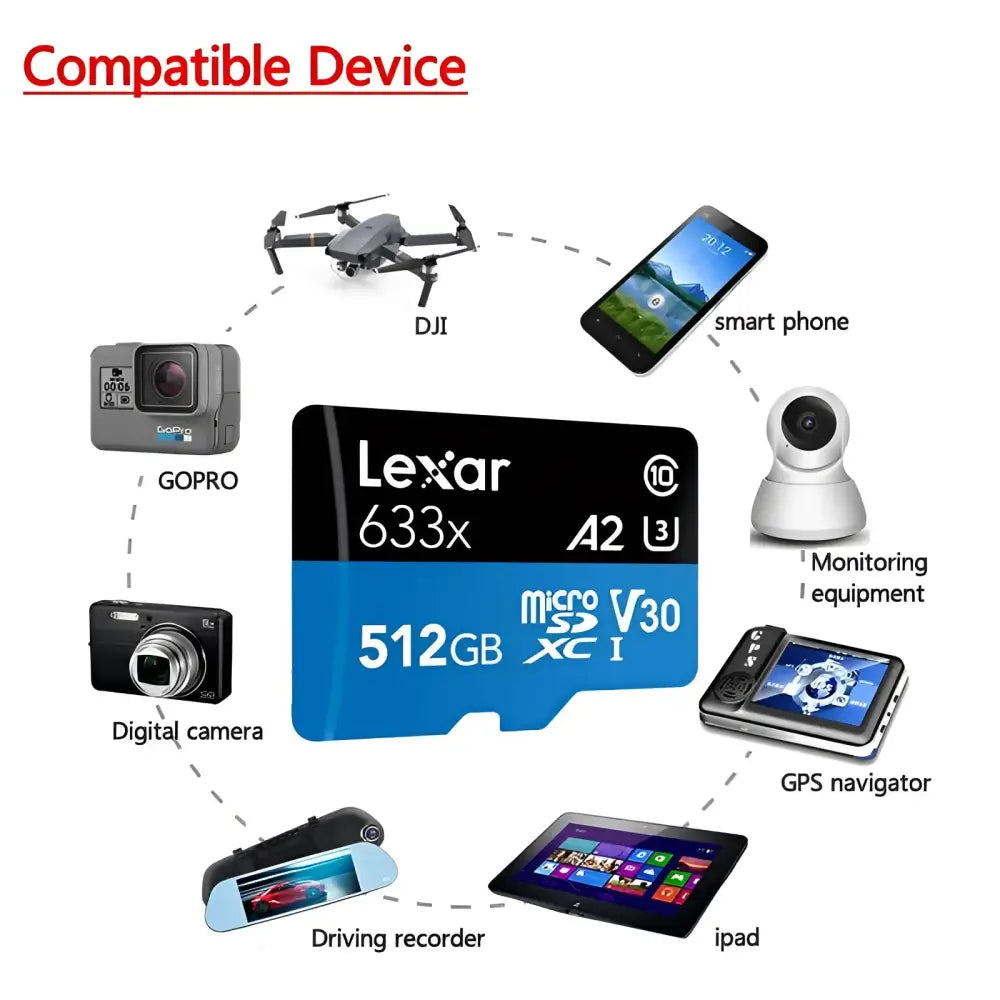 Lexar Original 633x Micro SD Card  512 16GB 32GB 64GB 128GB SDHC SDXC High Speed Up to Max 95M/s Flash Micro SD For GOPRO Drone.